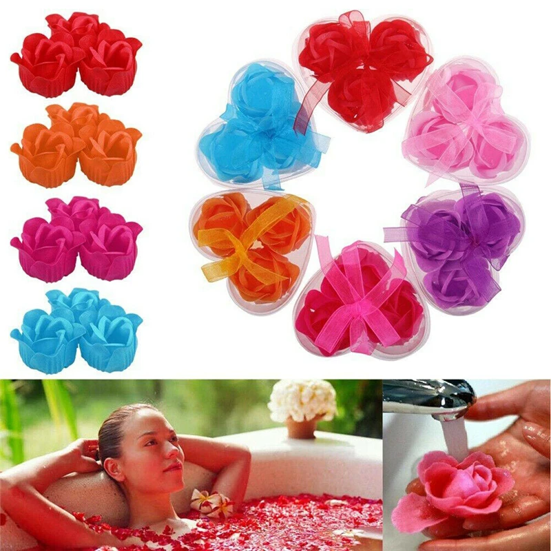 

3x Bath Body Flower Heart Favor Soap Rose Petal Wedding Decoration Party Gift