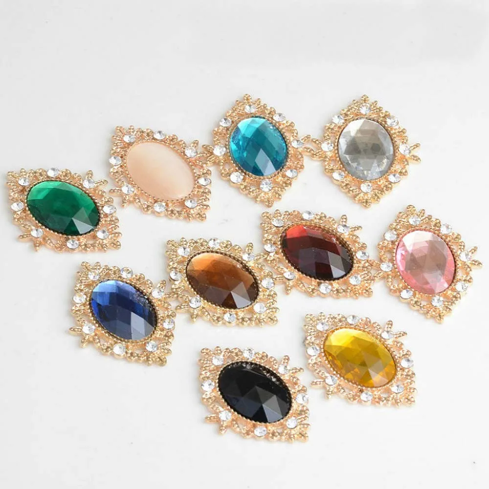 

Acrylic Rhinestone Buttons Flatback Embellishment for Craft DIY Hair Bow Wedding Shoes Diamond Decorative Buttons 10pcs/lot