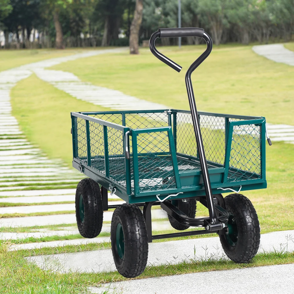 Garden Utility Wagon Yard Metal Cart 550lbs Weight Capacity with