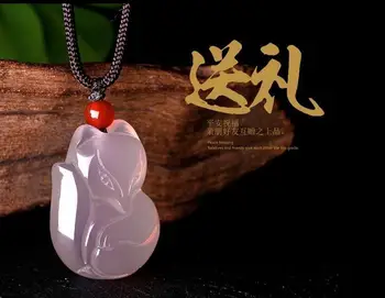 

100% Natural Rose Quartz Icy Pink Crystal Jade Agate Love gem Pendant Fox + rope