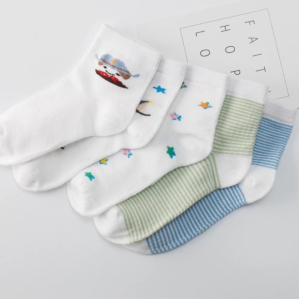 5 Pairs/lot Spring&Summer New Soft Cotton Boys Socks Color Striped Cute