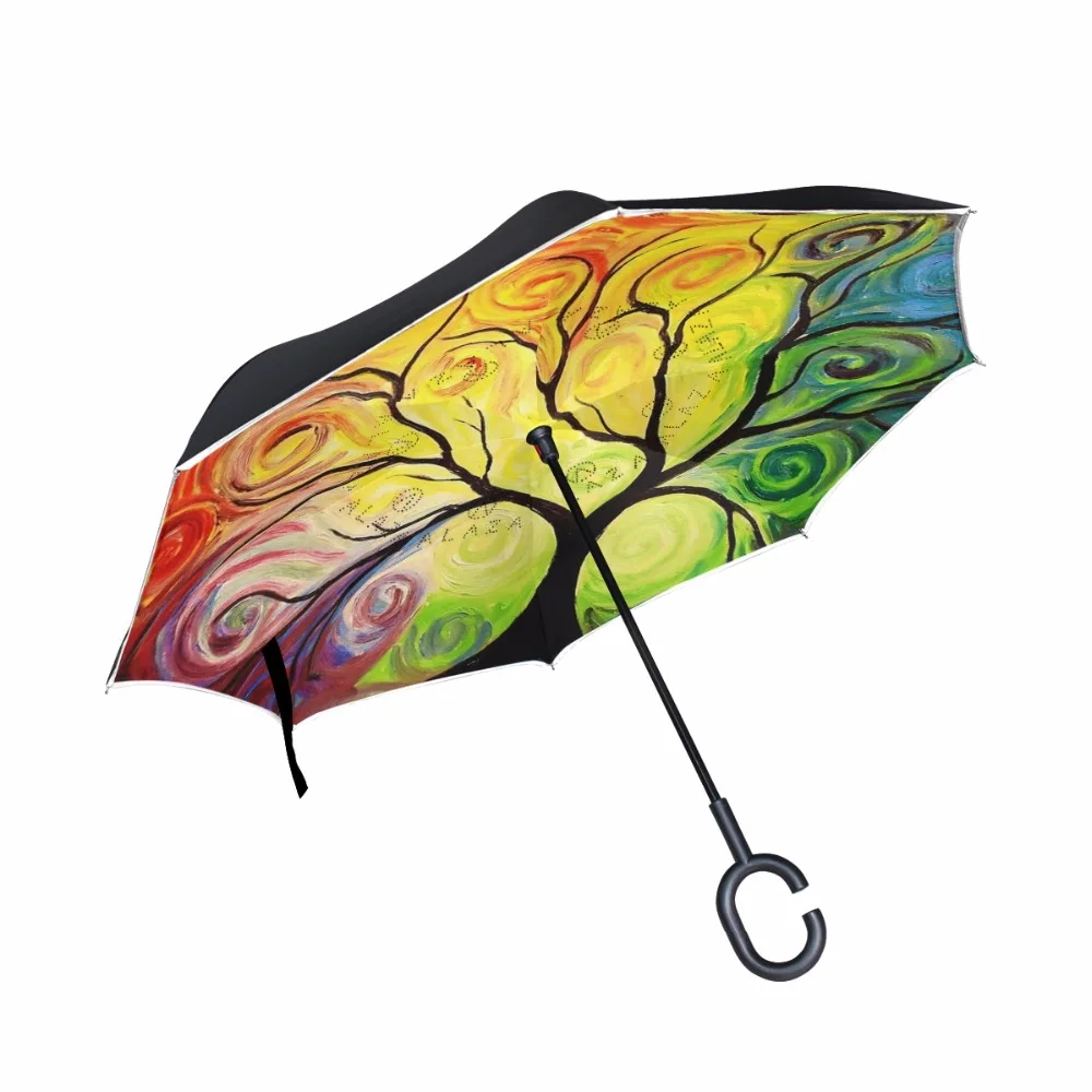 Градиент радуги тонированное дерево обратный зонтик двойной слой длинная ручка перевернутый зонтик высокое качество модный Индивидуальный