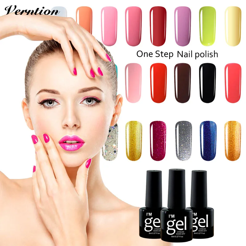 Verntion 8ml 3 In 1 UV LED Nail Polish Conventional Varnishes Gel Top Manicure Nails Soak off
