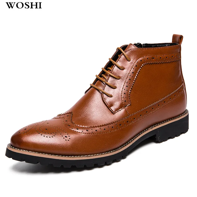 

2018 Men's Ankle Boots Winter Men business dress Shoes bullock Comfortable genuine Leather Boots For Men wedding party shoes k4