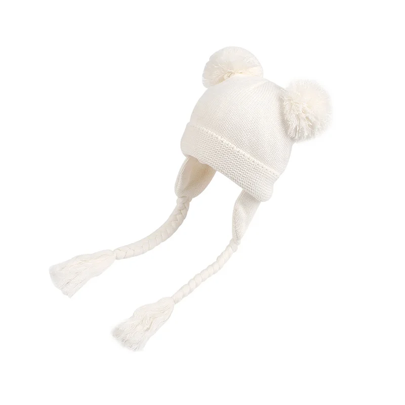 Velvet Knit Nebworn Baby Hat Warm Winter Infant Beanie Twist Lace Up Baby Hat With Pompom Cute Crochet  Hat For Baby Girls Boy   (5)