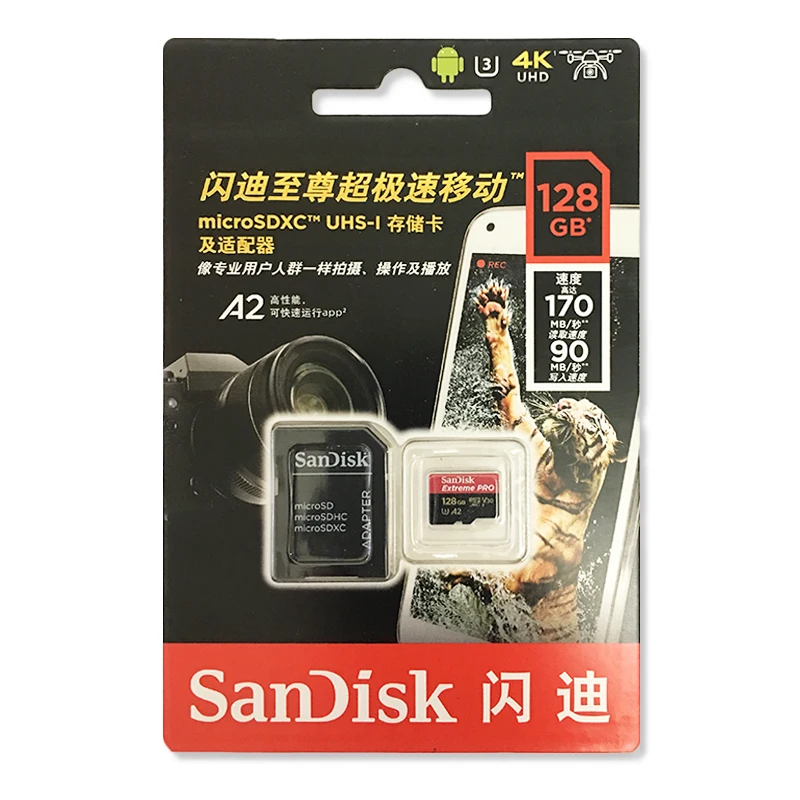 Двойной Флеш-накопитель SanDisk MicroSD карты 128 Гб карта памяти 64GB TF флеш-карта 256 Extreme PRO UHS-I C10 U3 A2 V30 SDXC 4K HD для Камера 170 МБ/с