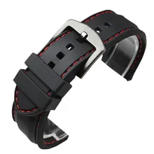 22MM 24MM Watchband Military Bracelet Ourdoor Red Line Stitching Sport Rubber Black Silicone Soft Waterproof Watch