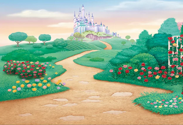 7 X5Ft Green Garden Hill Flowers Path Princess Castle Party Sfondi Fotografici Personalizzati Fondali Da Studio Vinile 220Cm X 150Cm