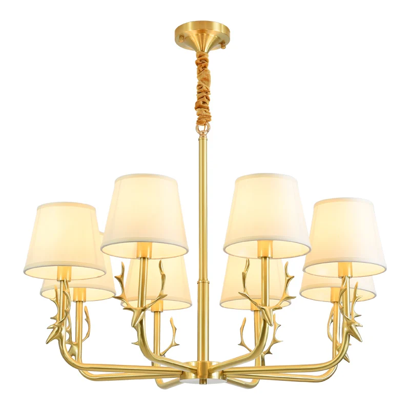 

Creative antler copper chandelier Chinese chandelier living room lamp restaurant modern minimalist copper chandelier lighting