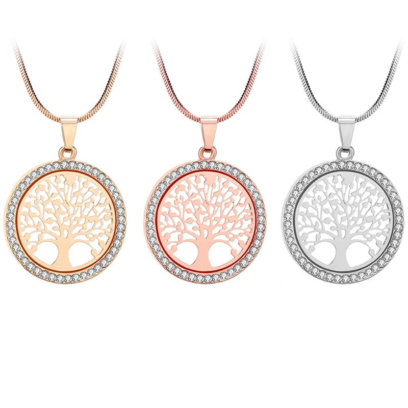 

Round Fashion Crystal Life Tree Pendant Necklaces Tree Of Happiness For Girlfriend Wife Gift Sweet Clavicle Chain Sweater Chain