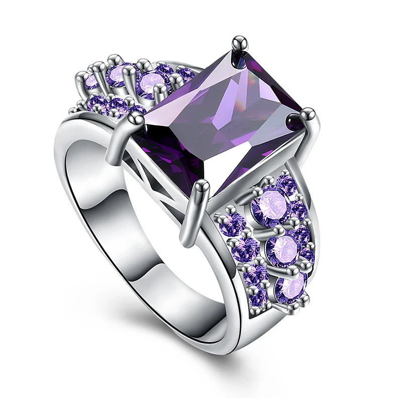 H: HYDE 1 шт серебряный цвет фиолетовый CZ кубический цирконий камень женские ювелирные изделия обручальное кольцо Размер 8 - Цвет основного камня: Purple