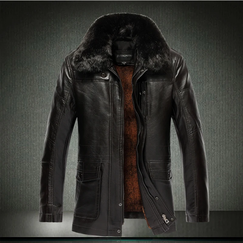 Jaqueta masculina Лидер продаж jaqueta couro Для мужчин кожаная куртка пальто мужской отложным воротником Мото-куртки зима Для мужчин xl-7xl