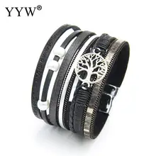 YYW кожаные браслеты для женщин богемный многослойный браслет Дерево жизни Шарм пластиковый жемчуг широкий браслет обруча женские ювелирные изделия