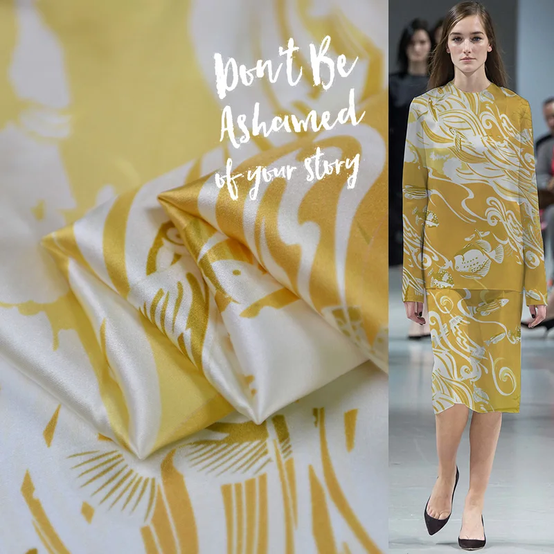 

elegant silk satin material soft glossy fish print silk charmeuse