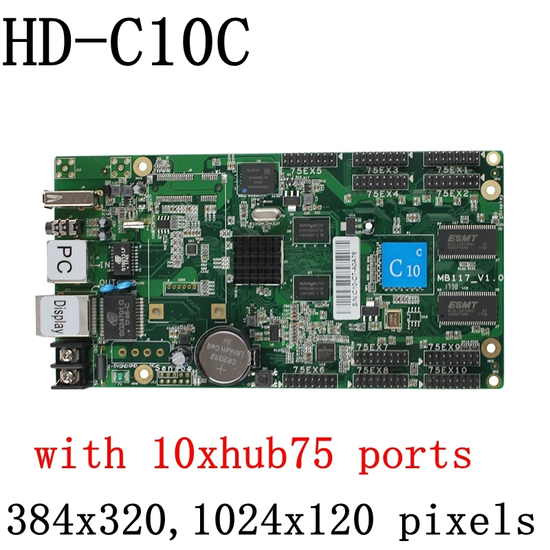 

HD-C10C USB + Ethernet Port Asynchronous controller Full color Video LED control card 320*384 pixels with 10xhub75 ports