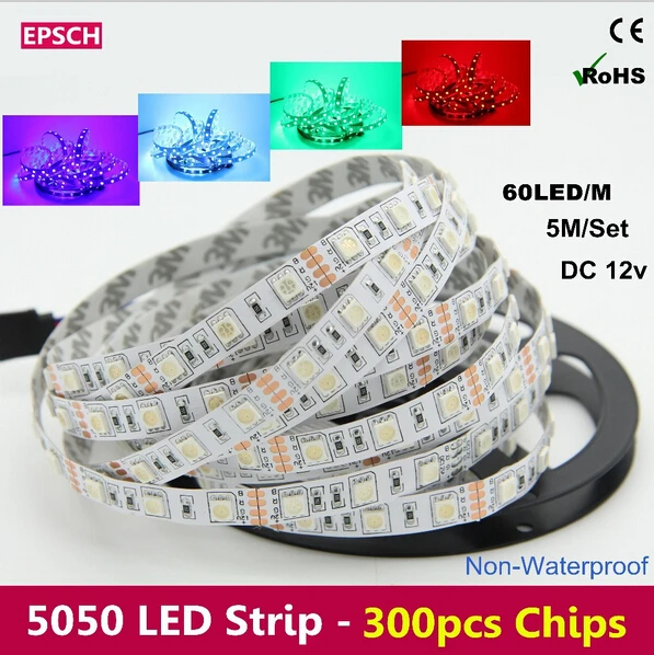 

5m 300 LED high quality 5050 LED strip, 12V LED tape,LED lights RGB white red green blue warm white strip Free Shipping