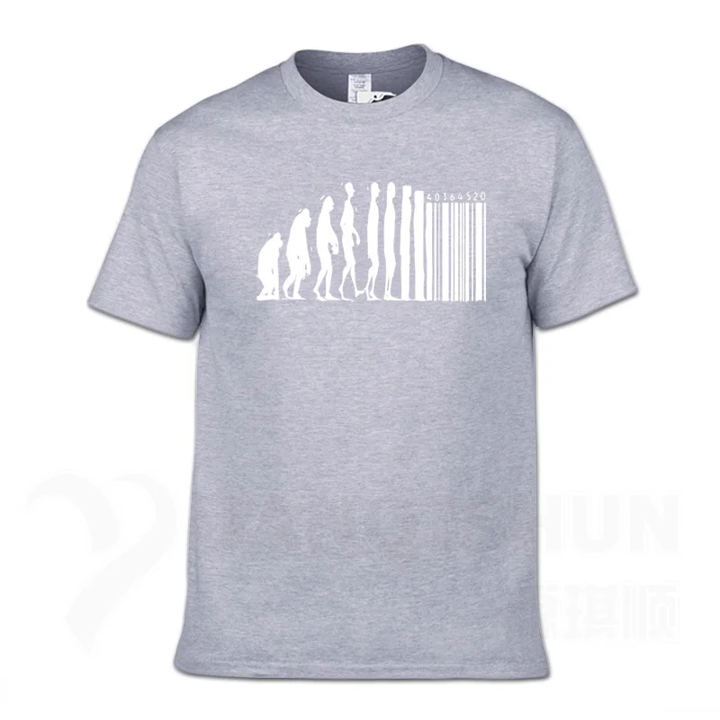 Модные дизайнерские футболки с эволюцией человека, футболка с обезьяной, обезьяной, штрих-кодом, капитализмом, анархией, 16 цветов, хлопковые футболки - Цвет: Gray 1
