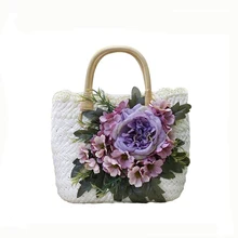 Соломенные женские сумки ручной работы с цветами летние пляжные сумки новые модные сумки из ротанга праздничные дорожные сумки ST162