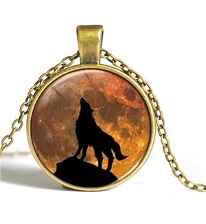Moon Star Necklace Time Gem Wolf Totem Series Short Men's Jewelry Glass Cabochon Necklace Pendant