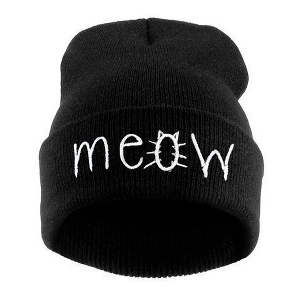 Зимняя вязаная шапка унисекс Meow Лыжная Шапочка 2019 Snapback Мужская и женская кепка в