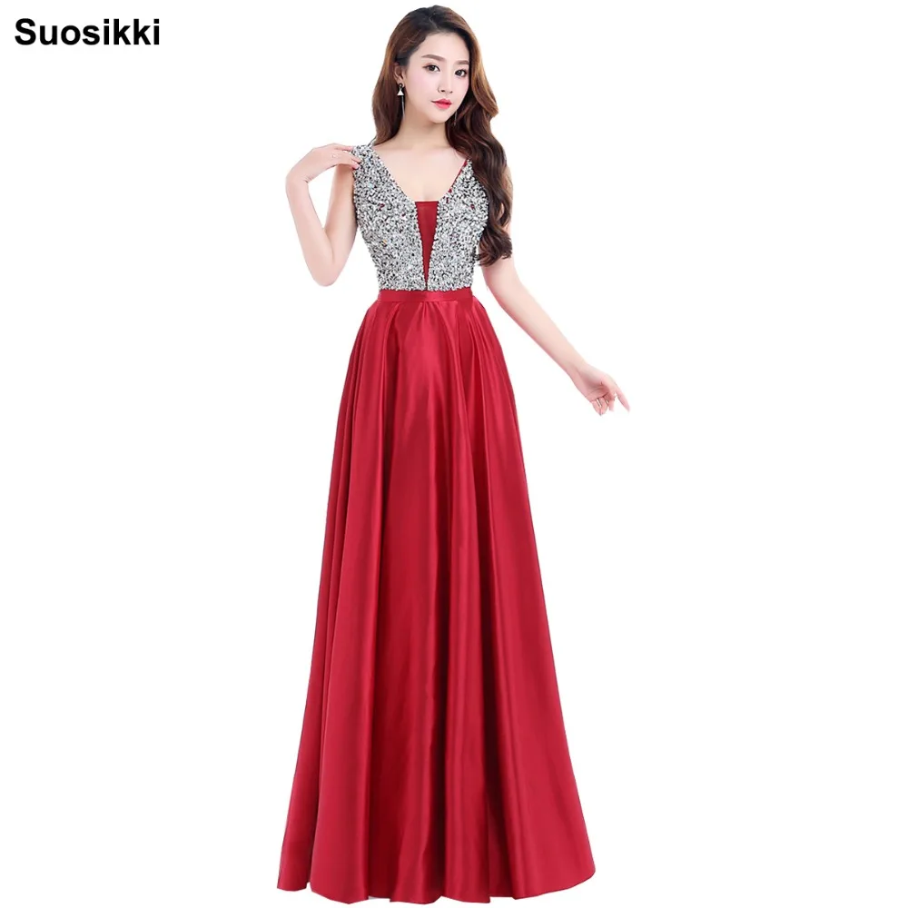 

Charming V-Neck Beads Bodice Open Back A Line Long Evening Dress Party Elegant Vestido De Festa elegant Prom Gowns