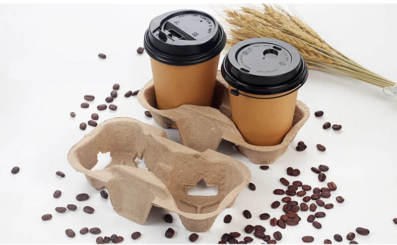 Disposable Saucer Paper Cup Holder Cup Tray Four Grids Take Away Drinks Shelf To-go Box Cafe Packing Tools Holders 20pcs/set