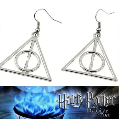 

Sale 1pair/lot earring drop shipping Silver Death hallows earrings pendant Fashion Chain New Mens Women dr who 2017 jewelry lady