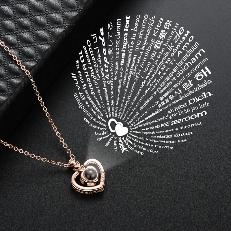 

Fashion Rose Gold Projection Pendant Necklace Heart Romantic Love Memory Wedding Necklace Women Necklace Jewelry Dropshipping