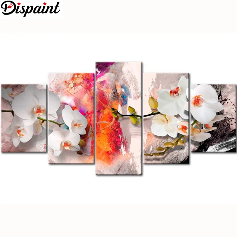 

Dispaint 5pcs Full Square/Round Drill 5D DIY Diamond Painting "Orchid peony lily" Multi-picture Combination Embroidery 5D Gift