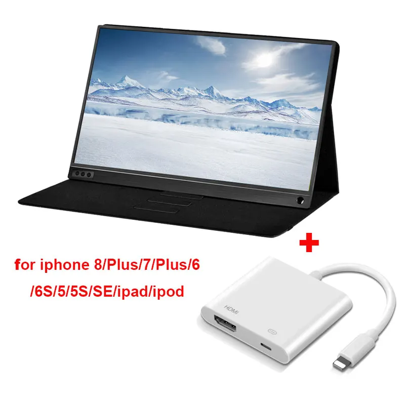 

15.6 inch 1080P IPS Screen LCD Monitor with Lightning to HDMI cable for iphone 8/Plus/7/Plus/6 /6S/5/5S/SE/ipad/ipod laptop PS4
