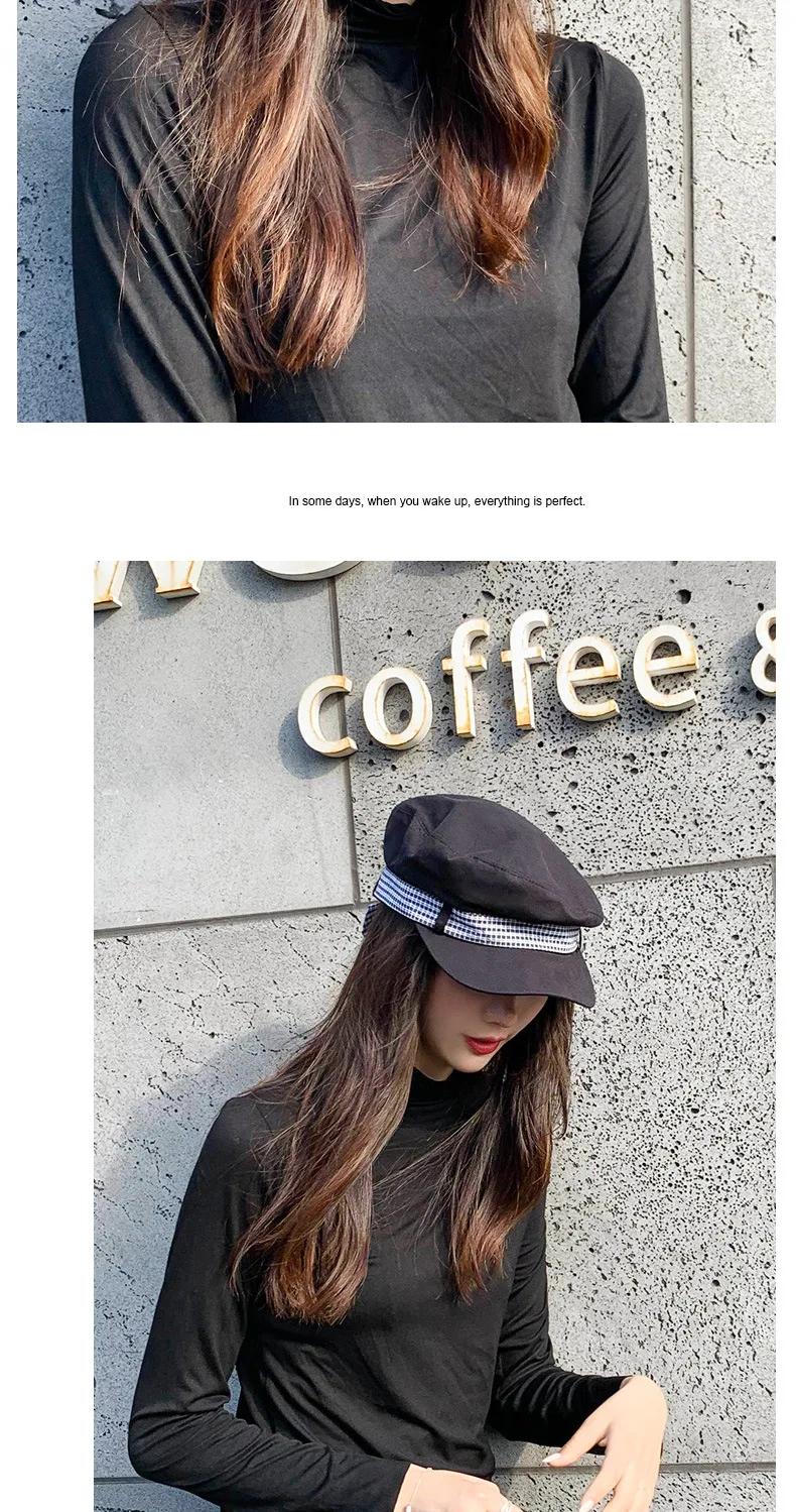 Berethat for women casual flat top with bow navy hats Autumn Winter vintage fashion British check hats for women Octagonal cap
