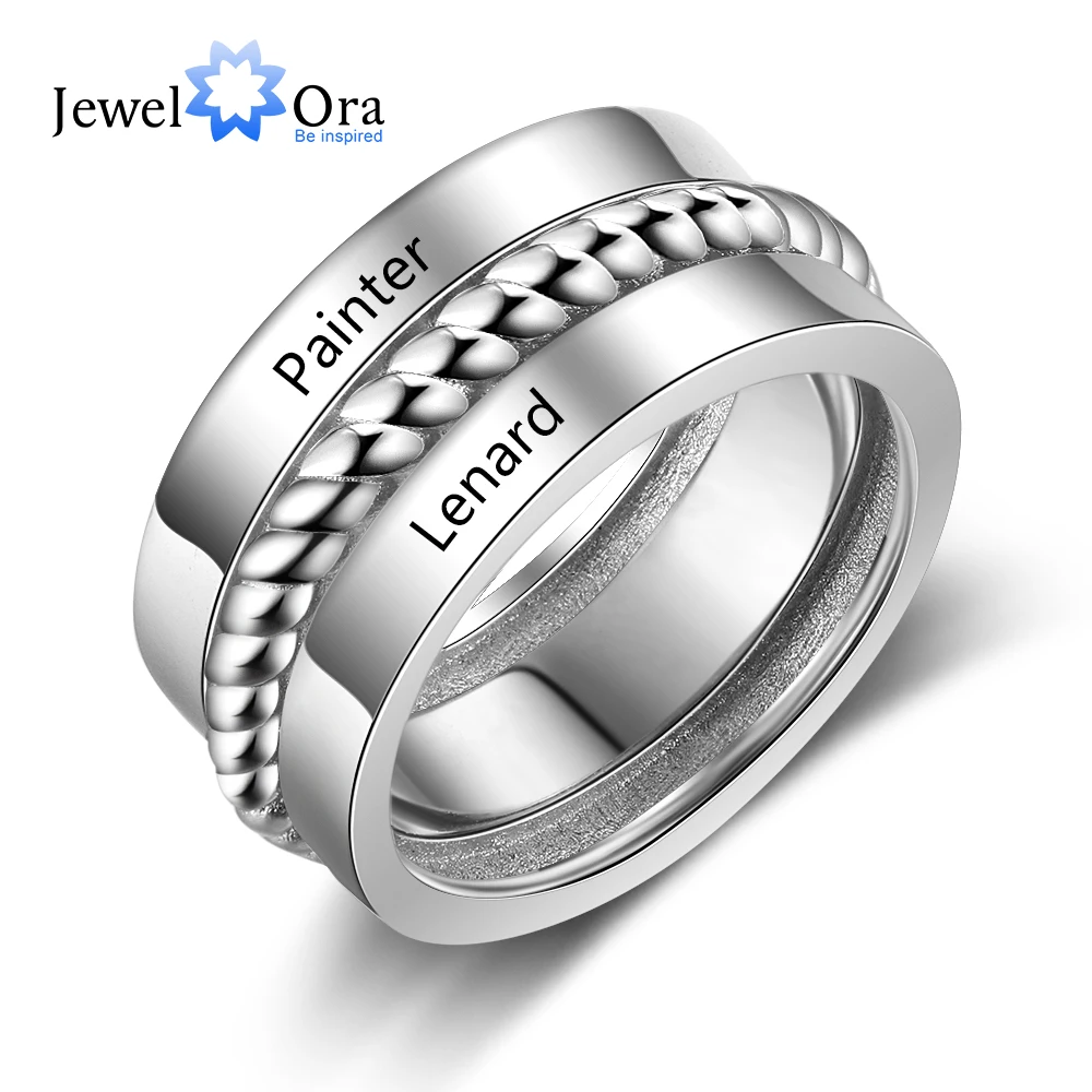 

Customized 2 Names Wide Ring with Twisted Rope Pattern Personalized Gift Promise Couple Rings for Lovers (JewelOra RI103820)