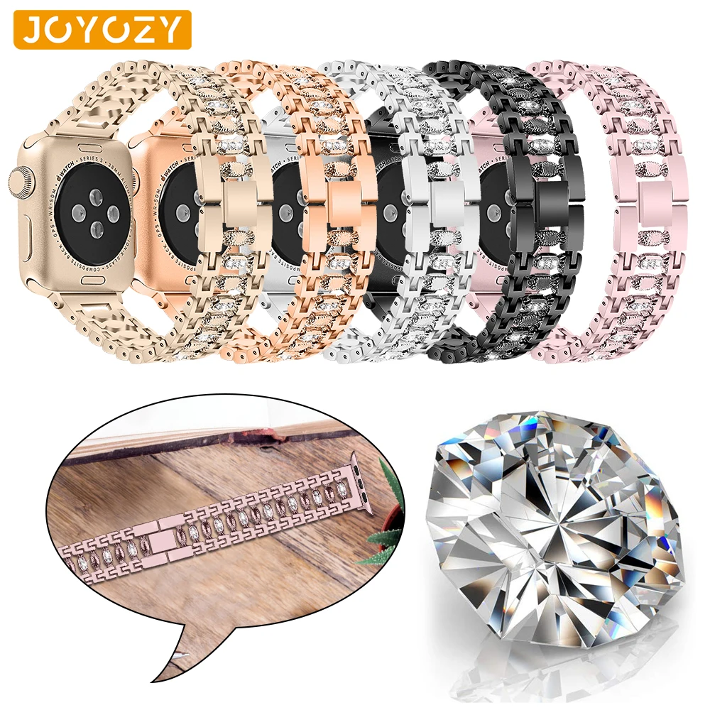 Joyozy Нержавеющая сталь Для женщин bling Ремешок для apple watch, ремешок 38 мм/42 мм браслет регулируемый ремешок для apple watch 4/3/2/1 ремешок