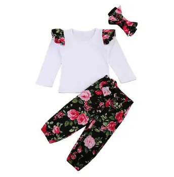 

Newborn Baby Girls Clothes Sets Tops Long Sleeve Floral Pants Headbands 3pcs Cotton Outfits Clothing Set