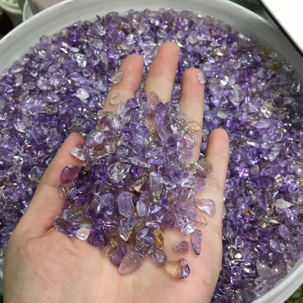 

Natural Ametrine gravel stone Polished quartz crystal Tumbled Stone Semi-Precious Stone