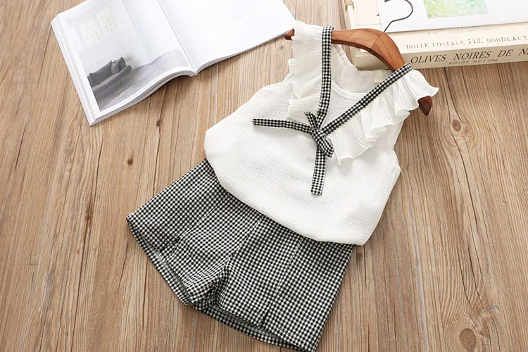 New Girls Clothing Set 2019 Summer Girls Clothes Kids Vest + Plaid Shorts 2PCS Suits For Girls Clothes Outfits 3 4 5 6 7 8 Years (9)