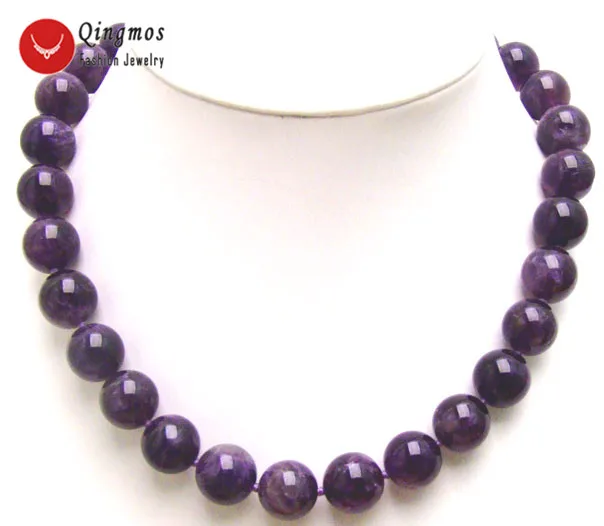 

Qingmos 12mm Purple 17" Chokers Necklace For Women with High Quality 12mm Round Natural Amethysts Beads-nec5537_12 Free Shipping