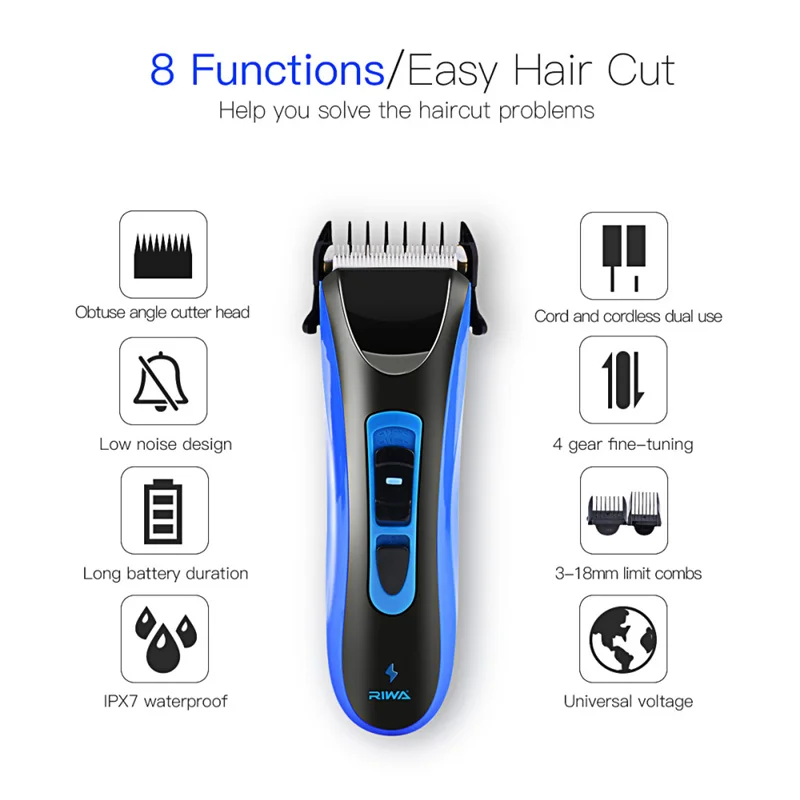 

Electric Hair Clipper Rechargeable Razor Professional Hair Trimmer With Blade Brash Comb Waterproof For Men's Barber Machine