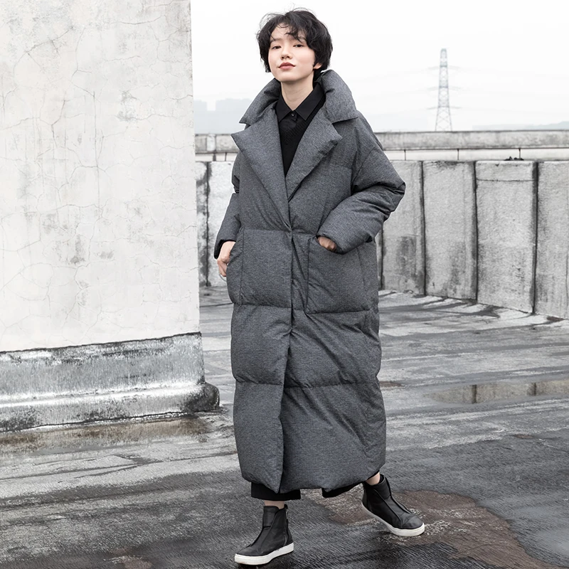 

2018 New Collection notched collar oversized x long thick warm white duck down jacket coat winter women