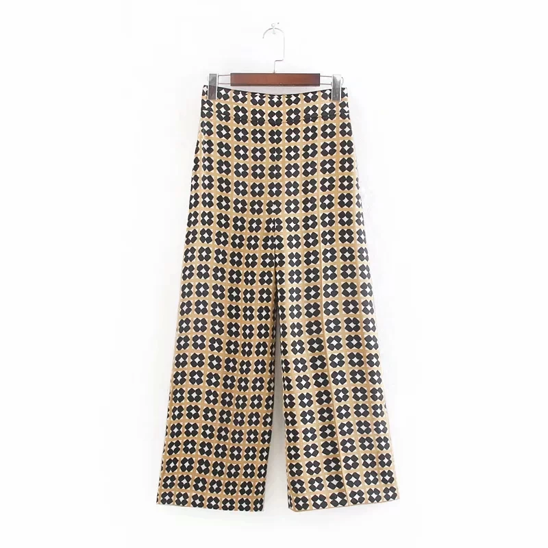 

Geometric Printing Women Satin Wide Leg Pants Female Leisure Ankle-Length Pants 2019 Autumn Loose Comfortable Trousers P1276