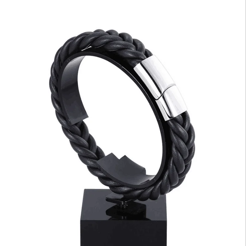 XiongHang кожаный браслет ручной цепи черная Пряжка из нержавеющей стали мужские ретро ювелирные изделия Харизматический тканый браслет Веревка Цепь