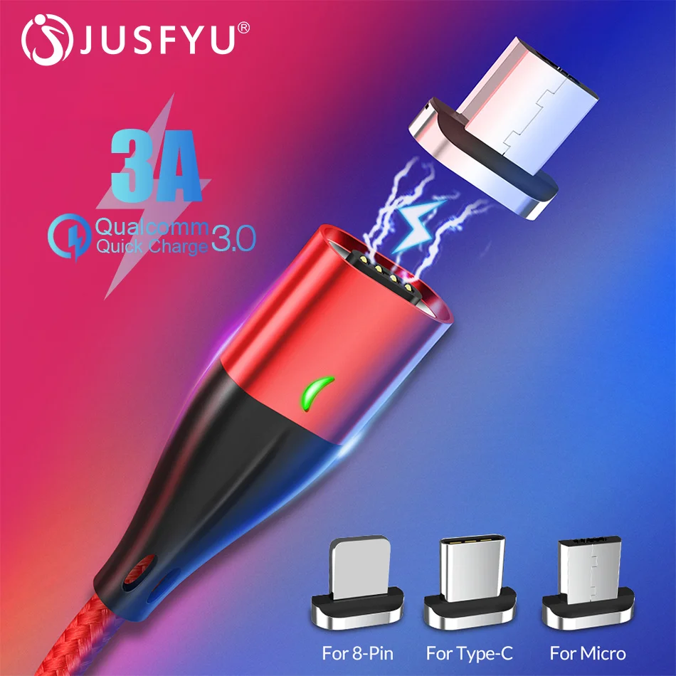 

3A Magnetic USB Charging Cable Nylon Weave Micro USB Cable Quick Charge 3.0 USB Type C Cable for iPhone Samsung Huawei Xiaomi