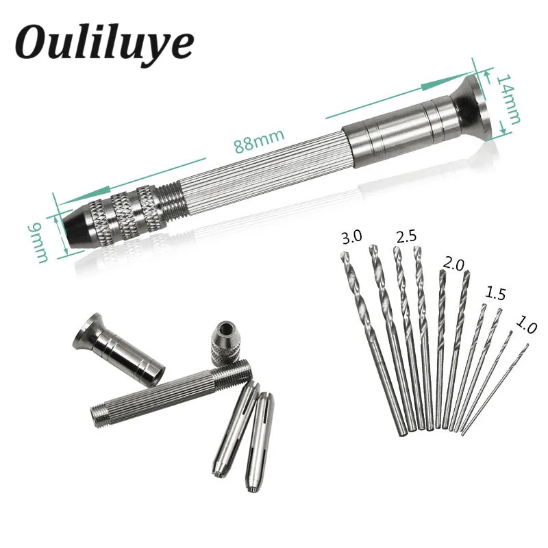 

Mini Wood Drill Bits Set Micro Aluminum Hand Drill Keyless Chuck+10pc Twist Drill Bit Set Drilling Rotary Tools Woodworking Dril