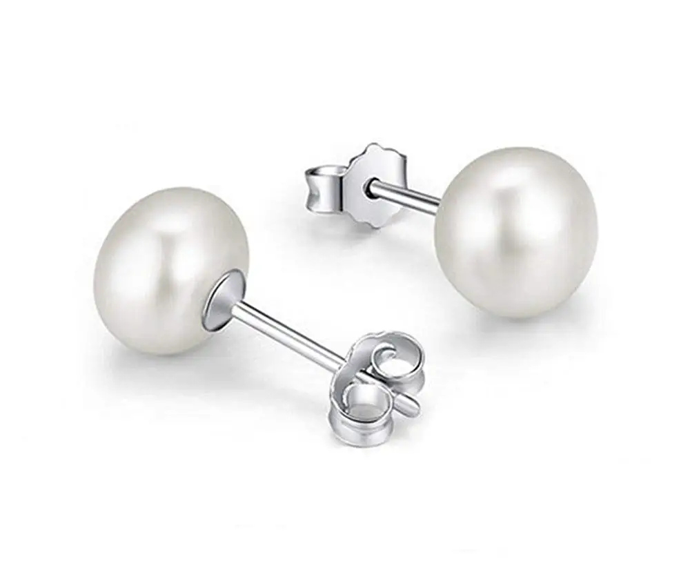 

AAAA Women Earrings 925 Sterling Silver 7-8mm White Natural Freshwater Pearl Studs Earrings Silver Earring for women