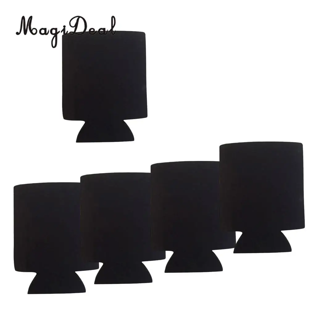 MagiDeal 5 Pieces Classic Neoprene Insulated Beer Can Cooler Soda Sleeve Covers Wraps Black