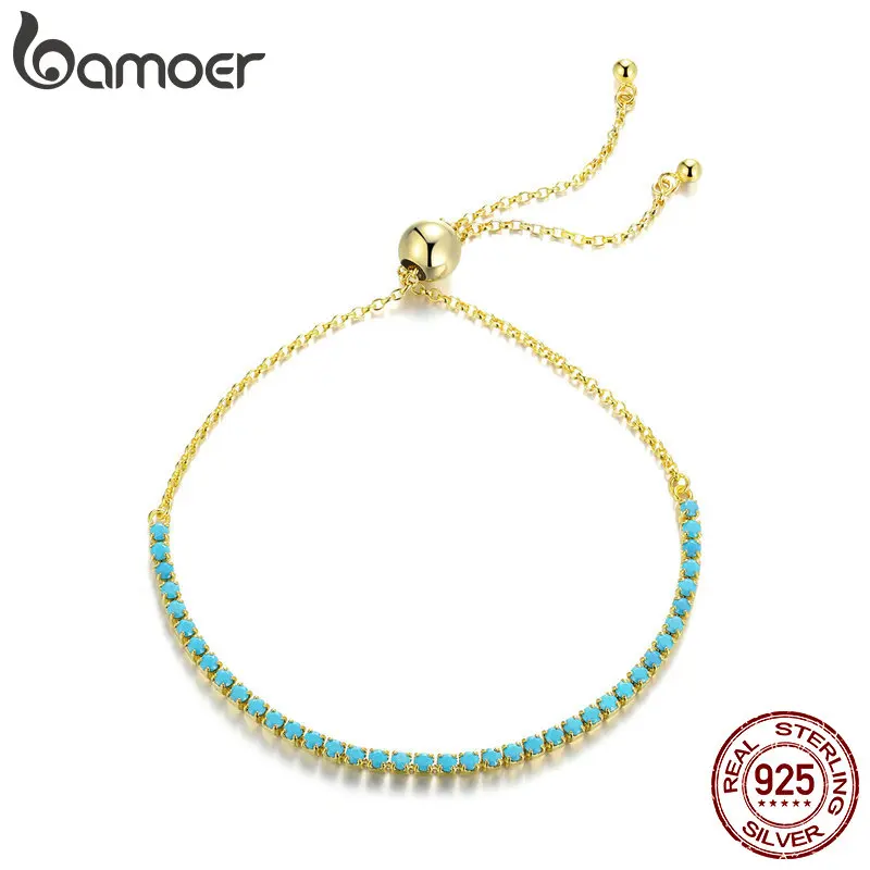 BAMOER الساخن بيع 925 فضة الأخضر تشيكوسلوفاكيا أساور التنس للنساء الإناث ربط سوار فضة مجوهرات SCB118