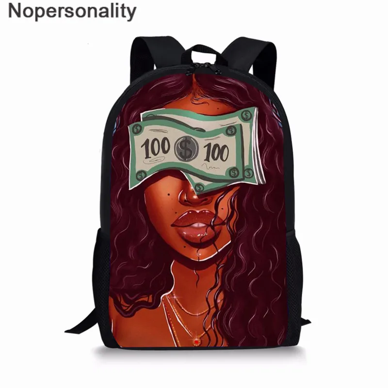 Nopersonality Black Art Afro Girl Print African Backpack for School Teenage Girls Book Bags Toddler Schoolbag Mochila Escolar - Цвет: LH1055C