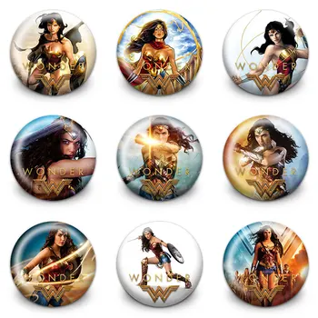 

9Pcs/Set Wonder Woman Round Badges Heros Souvenir Icon Buttons Pins Badges Clothes Bag Accessories Gifts for Kid 3.0CM Diameter