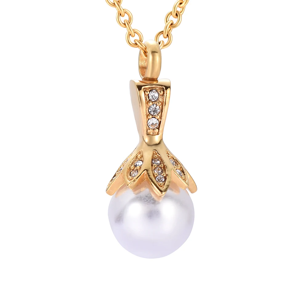 Cremation Urn Necklace Gold-Color Micro Pave Cubic Zirconia Pearl Pendant Memorial Jewelry Ashes Gift For Women Mom | Украшения и