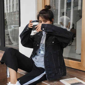 

E-lzunion new bf harajuku early autumn loose jean jacket languid lazy girl winter black jacket period